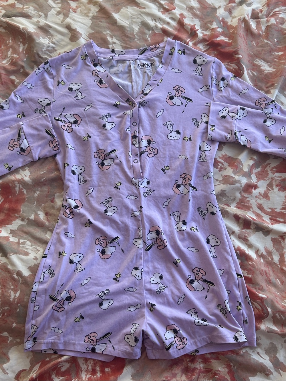 Peanuts Lavender Snoopy Button Romper